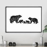 Bear Family of 5 Black and White Watercolour Print - Genefy Art