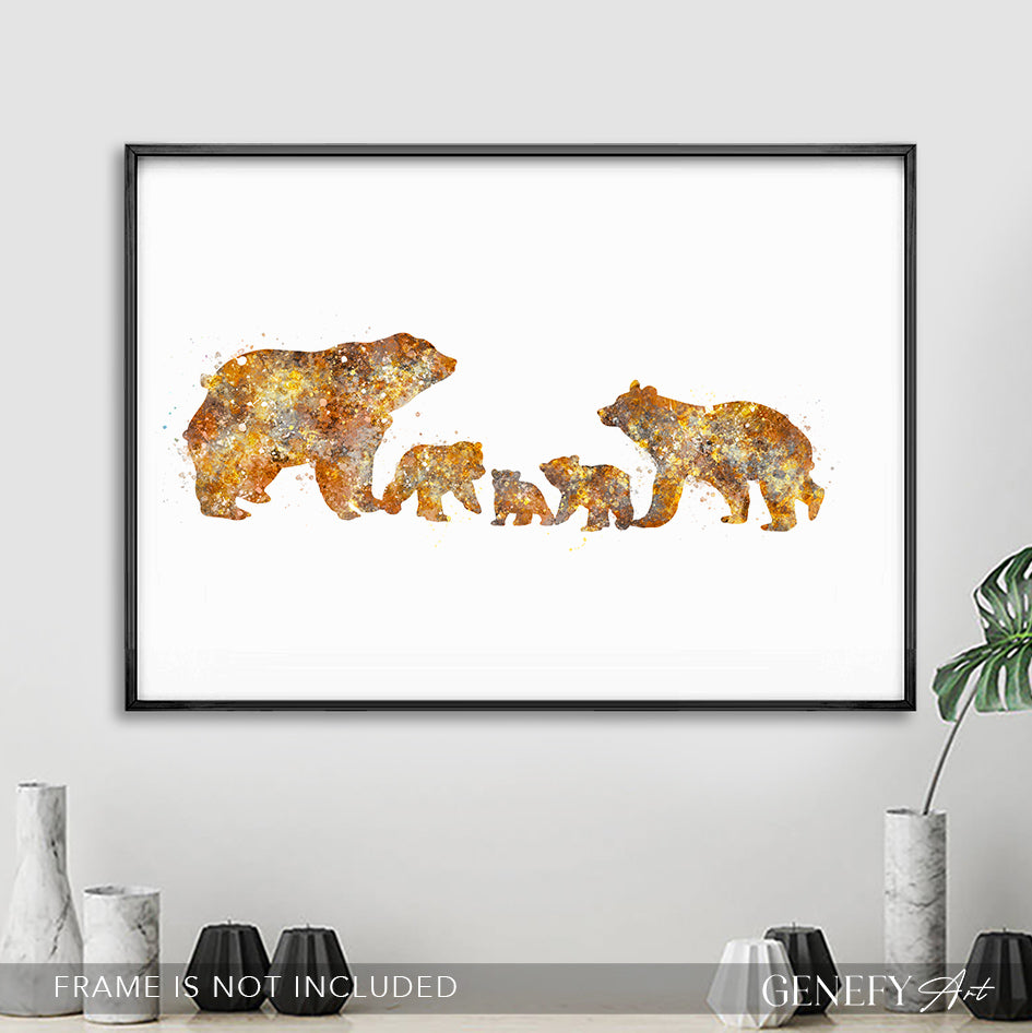 Bear Family of 5 Watercolour Print