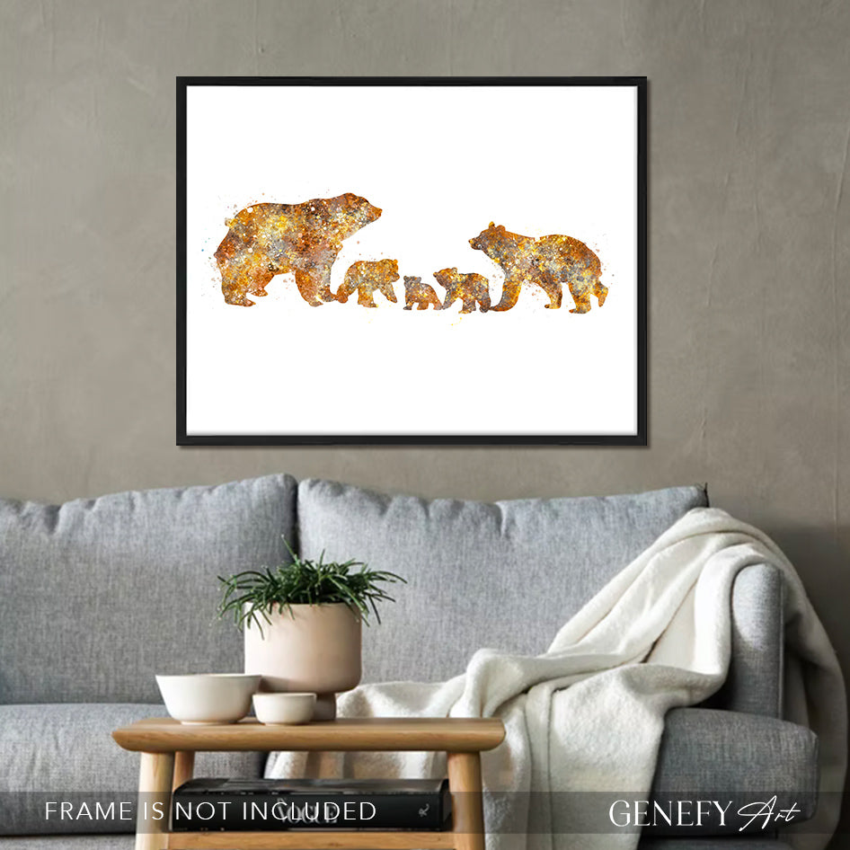 Bear Family of 5 Watercolour Print