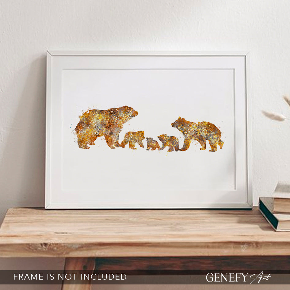Bear Family of 5 Watercolour Print