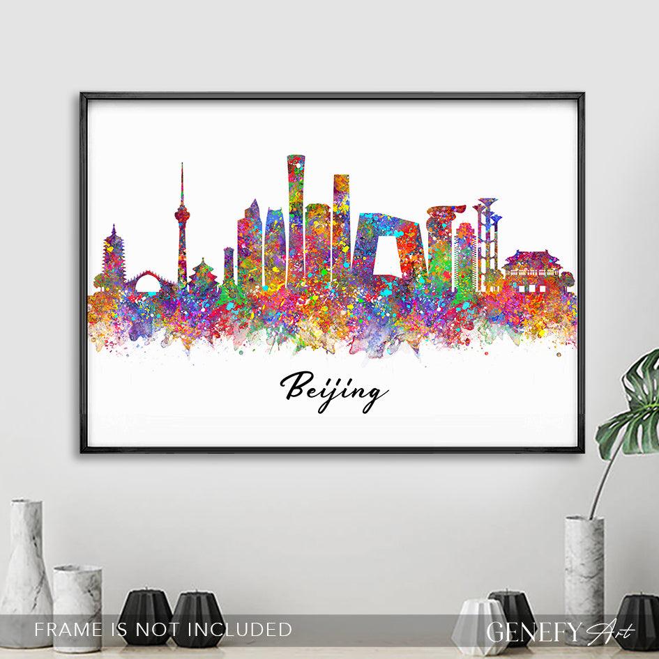 Beijing Skyline Watercolour Art Print - Genefy Art