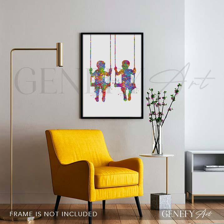 Boy Best Friends Watercolour Print - Genefy Art