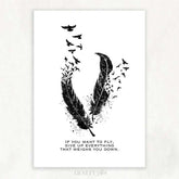 Birds Feather Motivational Quote Watercolour Print - Genefy Art