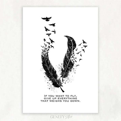 Birds Feather Motivational Quote Watercolour Print - Genefy Art