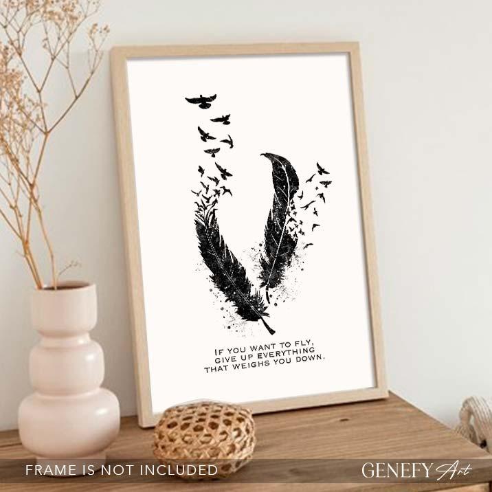 Birds Feather Motivational Quote Watercolour Print - Genefy Art