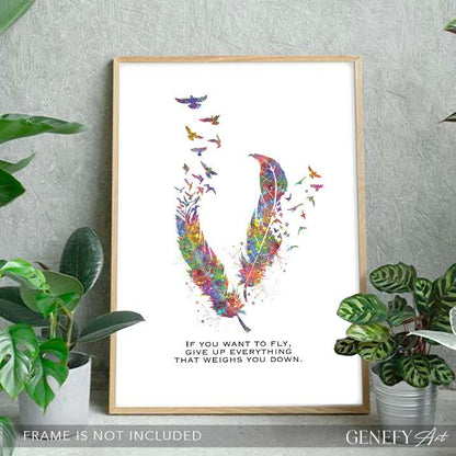 Birds Feather Quote Watercolour Print - Genefy Art