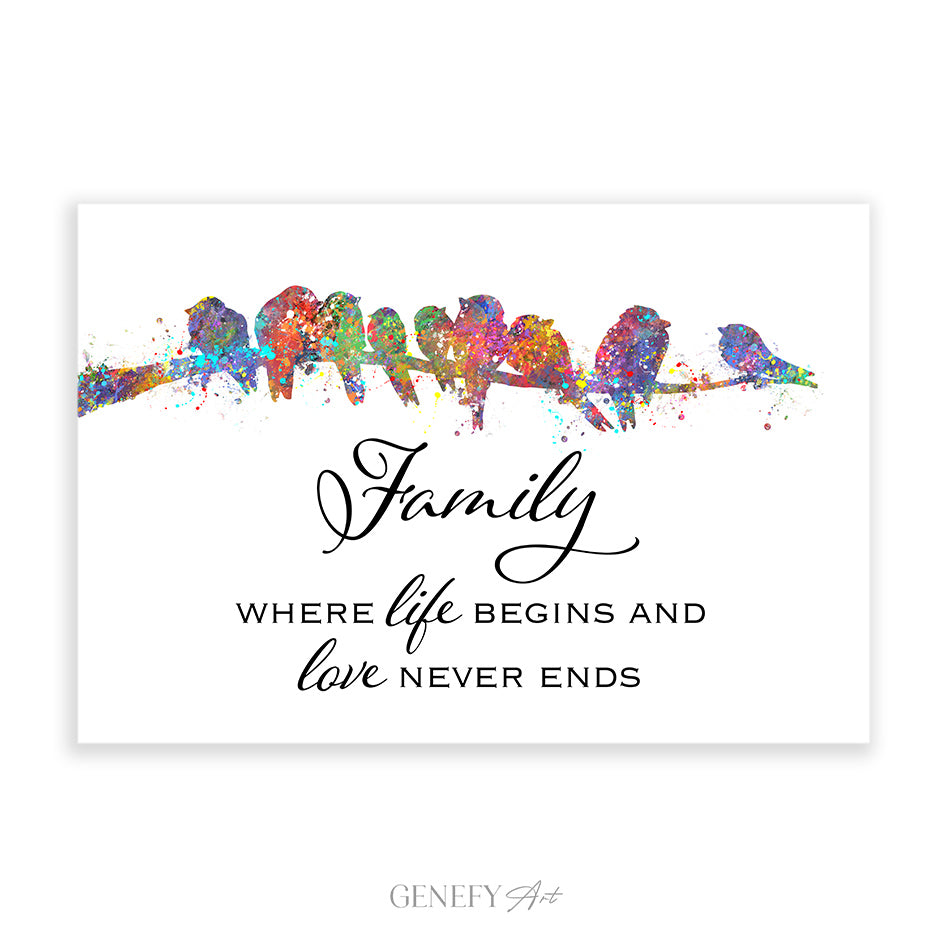 Bird Family Quote Watercolour Print