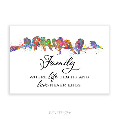 Bird Family Quote Watercolour Print