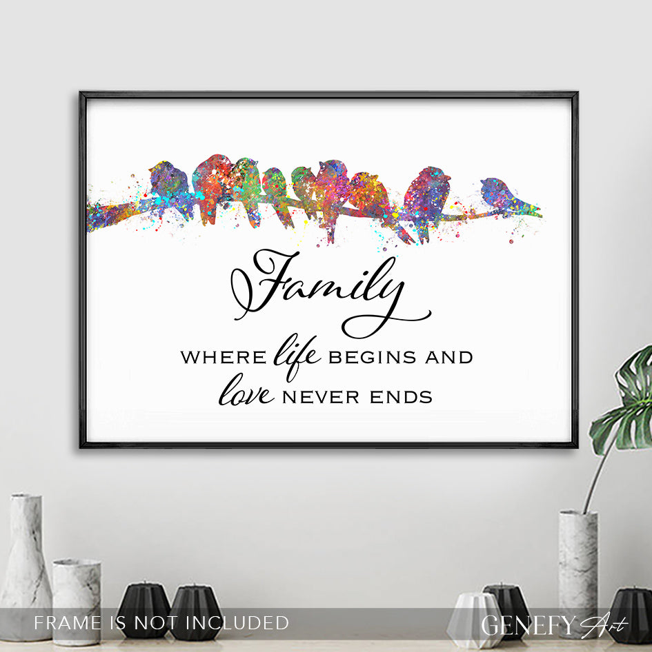 Bird Family Quote Watercolour Print