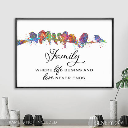 Bird Family Quote Watercolour Print