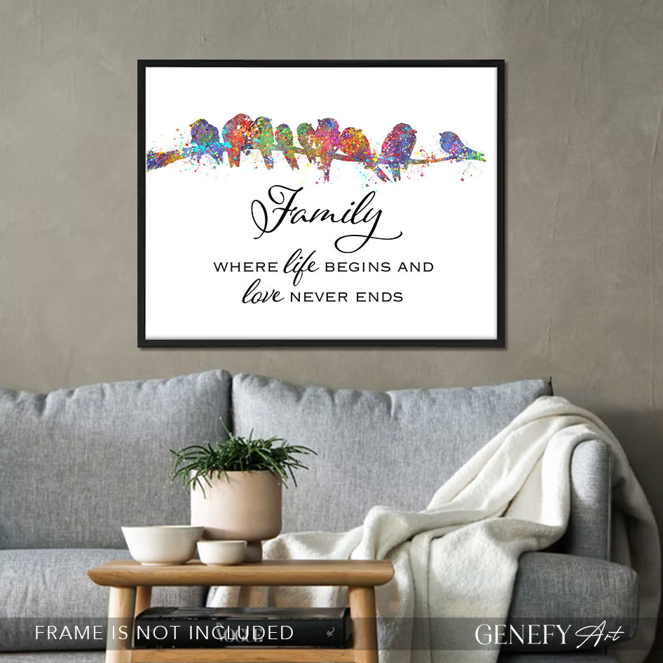 Bird Family Quote Watercolour Print