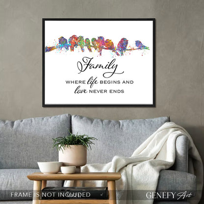 Bird Family Quote Watercolour Print