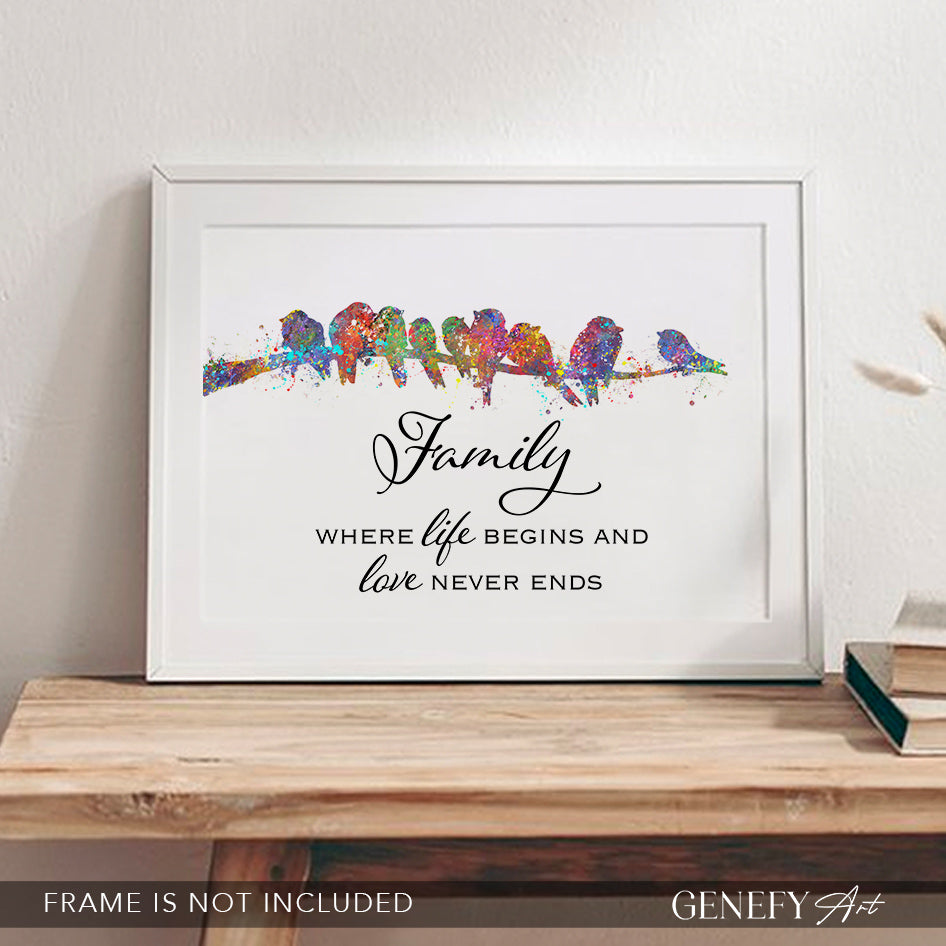 Bird Family Quote Watercolour Print