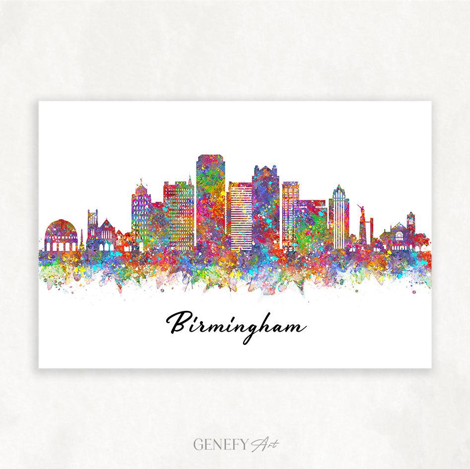 Birmingham Skyline Watercolour Art Print - Genefy Art