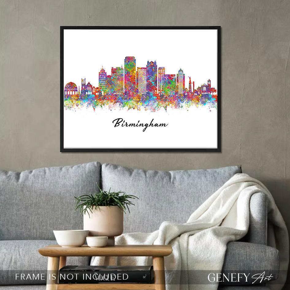 Birmingham Skyline Watercolour Art Print - Genefy Art
