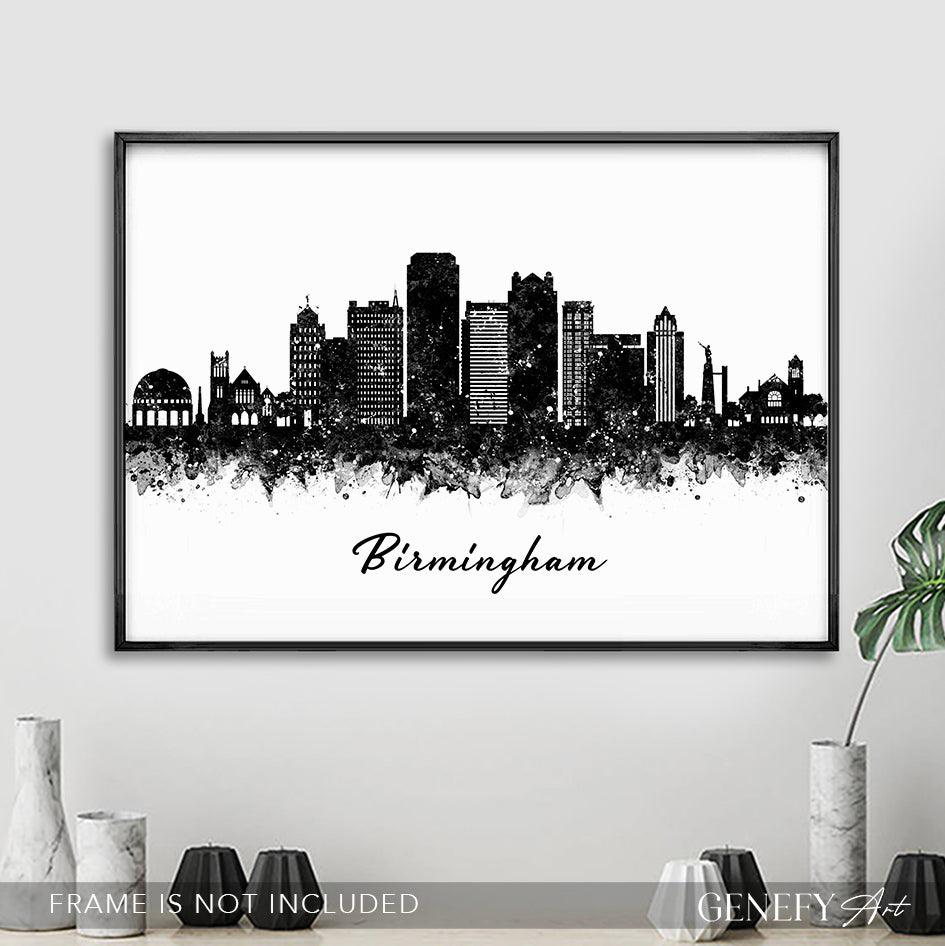 Birmingham Skyline Black and White Art Print - Genefy Art