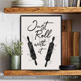 Black and White Kitchen Quote Watercolour Print - Just Roll With It - Genefy Art