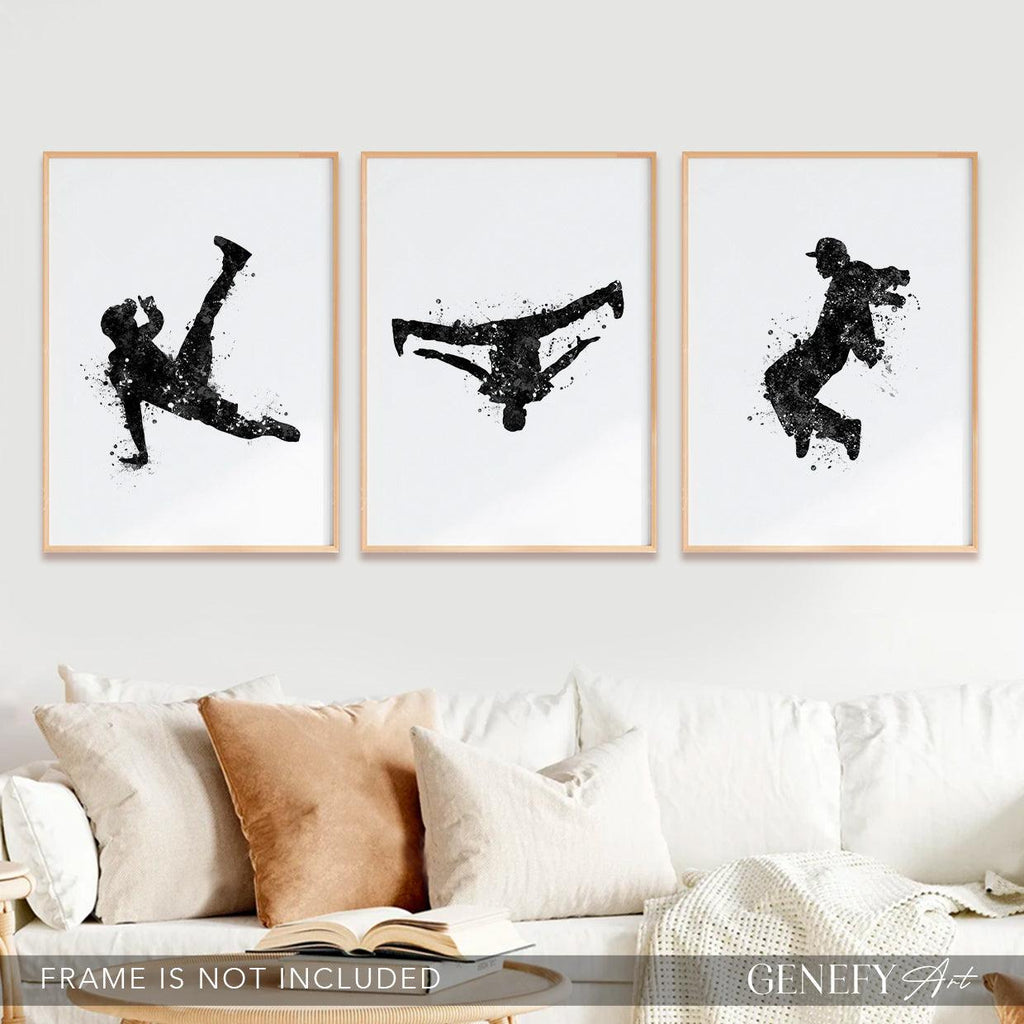 Black and White Breakdance Art - Set of 3 Prints - Genefy Art