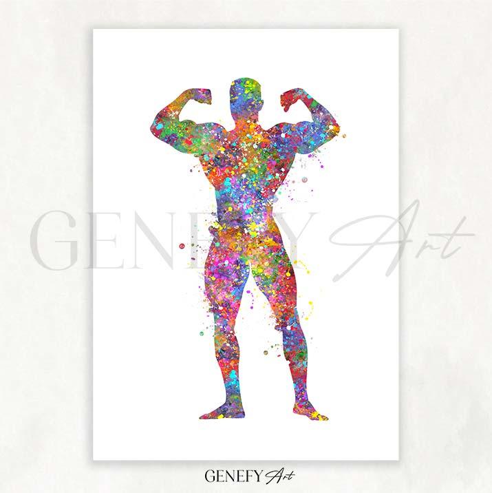 Bodybuilder Watercolour Print - Genefy Art