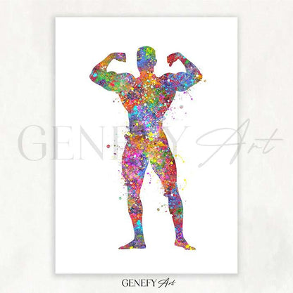 Bodybuilder Watercolour Print - Genefy Art
