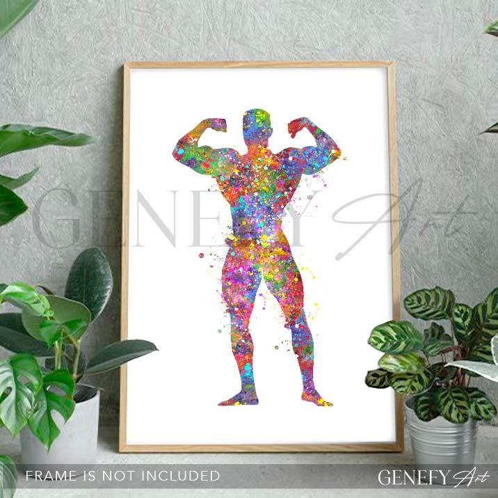 Bodybuilder Watercolour Print - Genefy Art