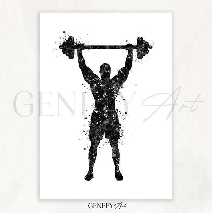Bodybuilder Black and White Watercolour Print - Genefy Art
