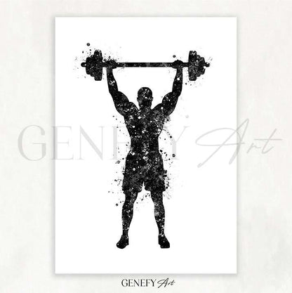 Bodybuilder Black and White Watercolour Print - Genefy Art
