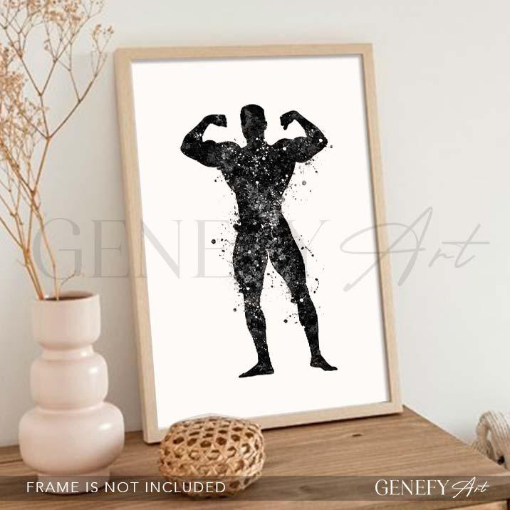Bodybuilder Black and White Watercolour Print - Genefy Art