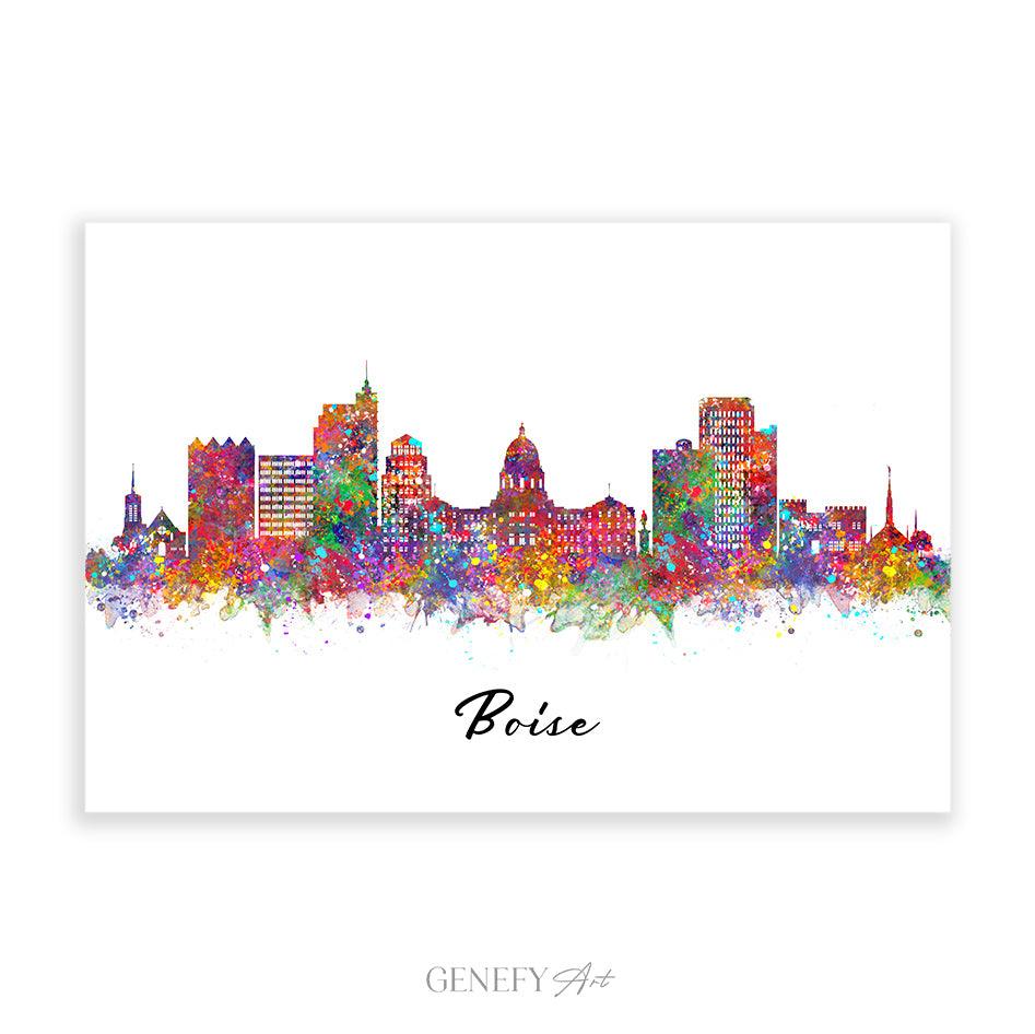 Boise Skyline Watercolour Art Print - Genefy Art