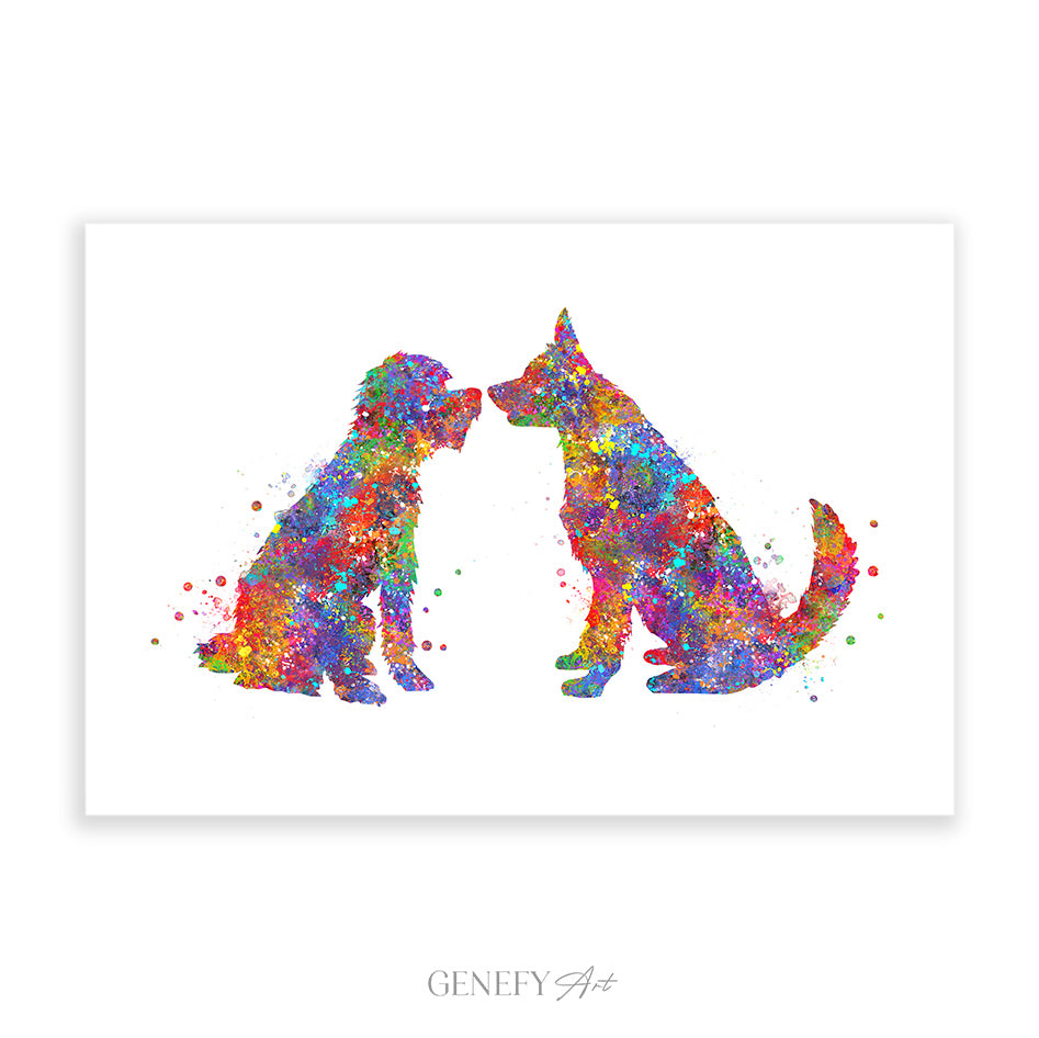 Border Collie and Schnoodle Watercolour Print