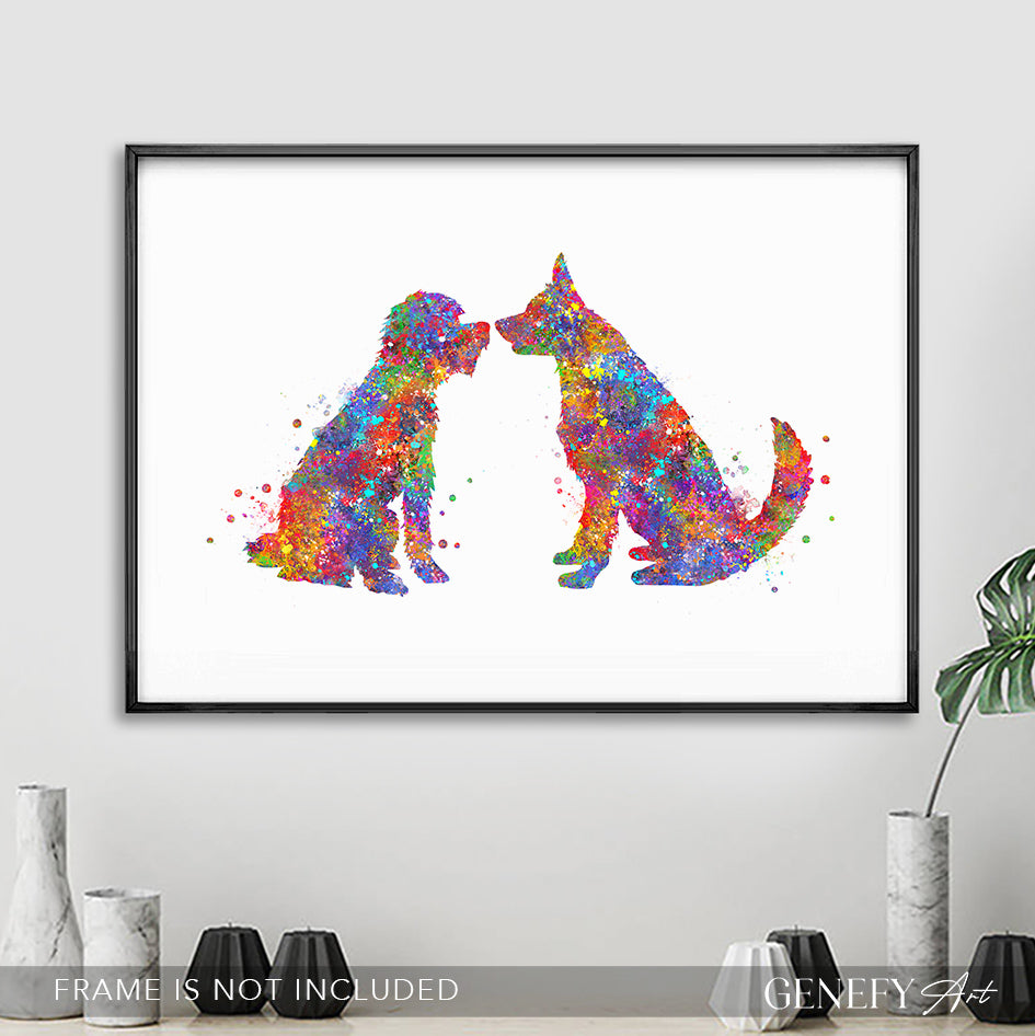 Border Collie and Schnoodle Watercolour Print