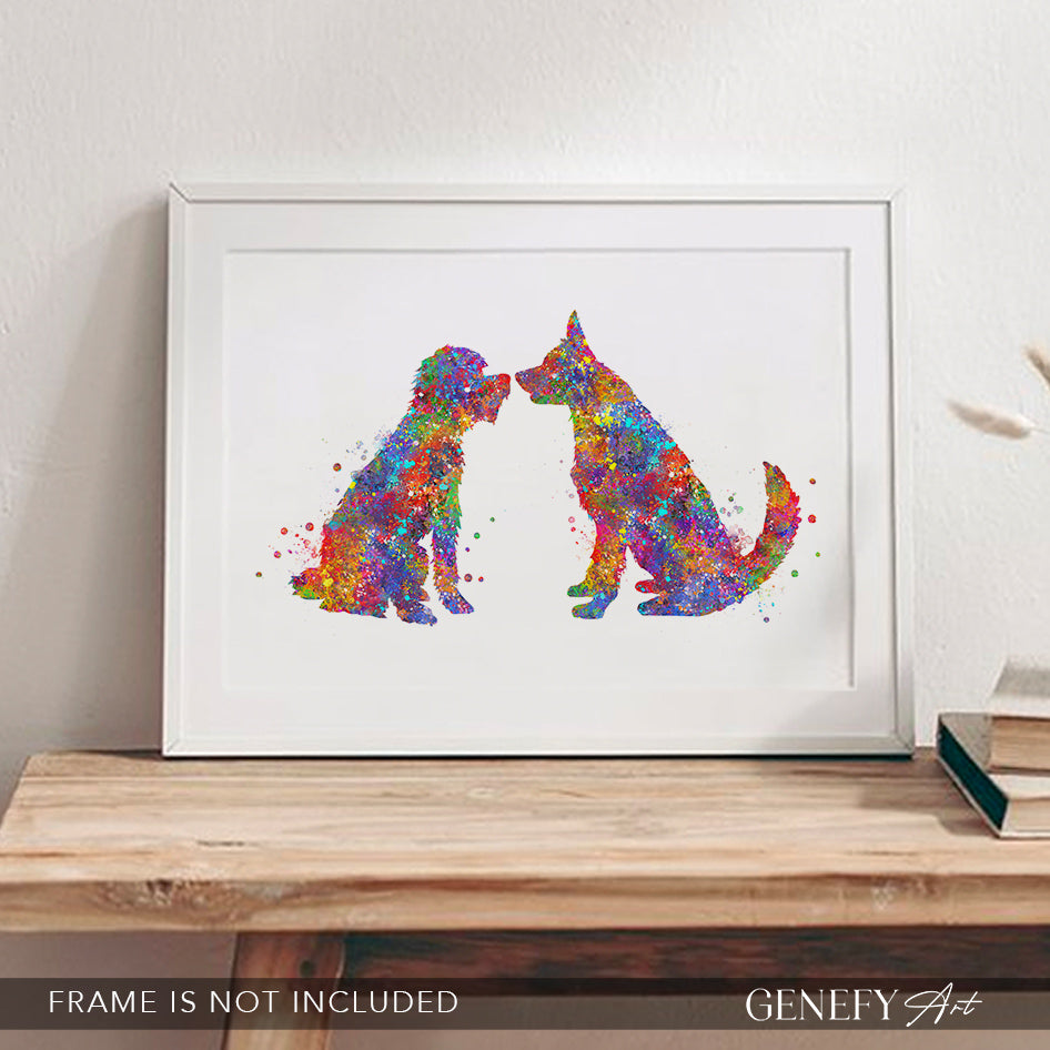 Border Collie and Schnoodle Watercolour Print