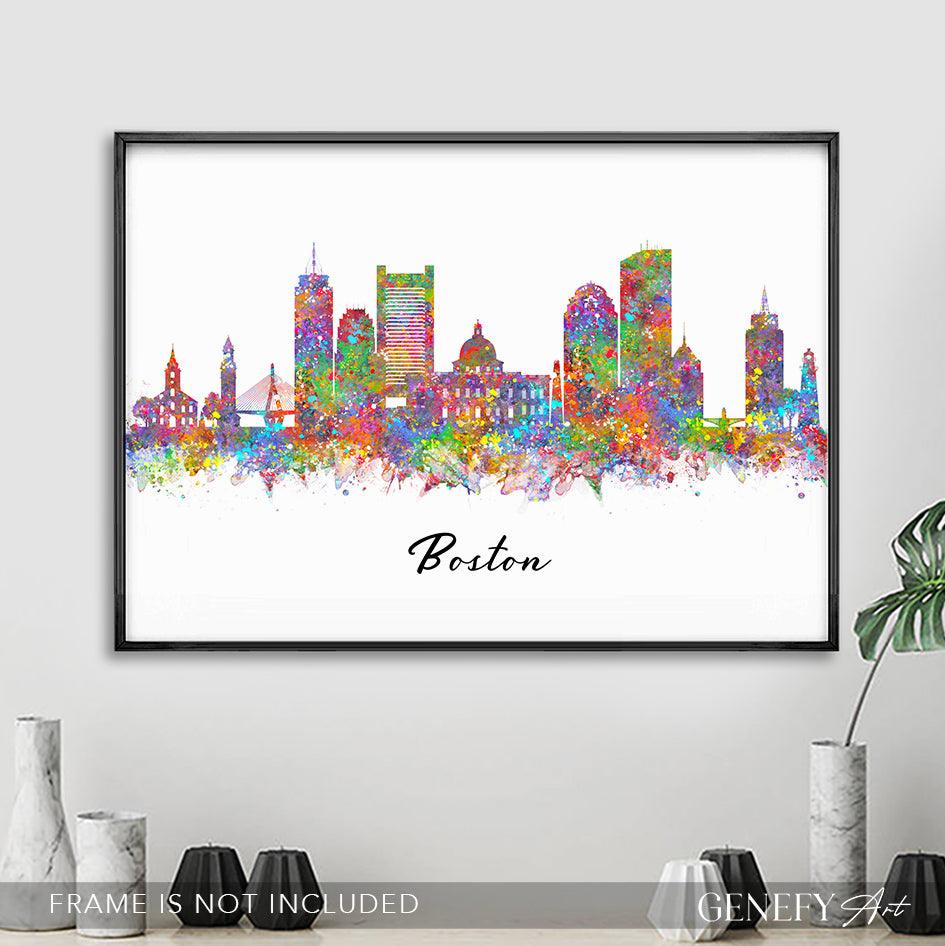 Boston Skyline Watercolour Art Print - Genefy Art