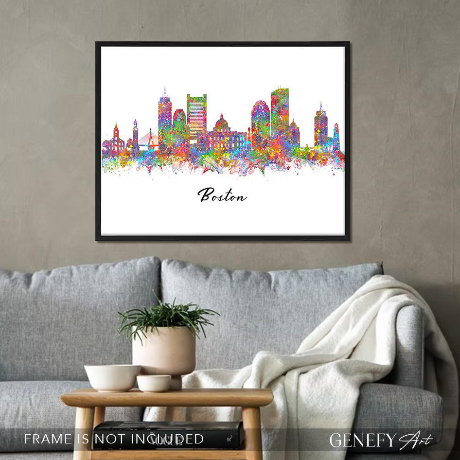 Boston Skyline Watercolour Art Print - Genefy Art