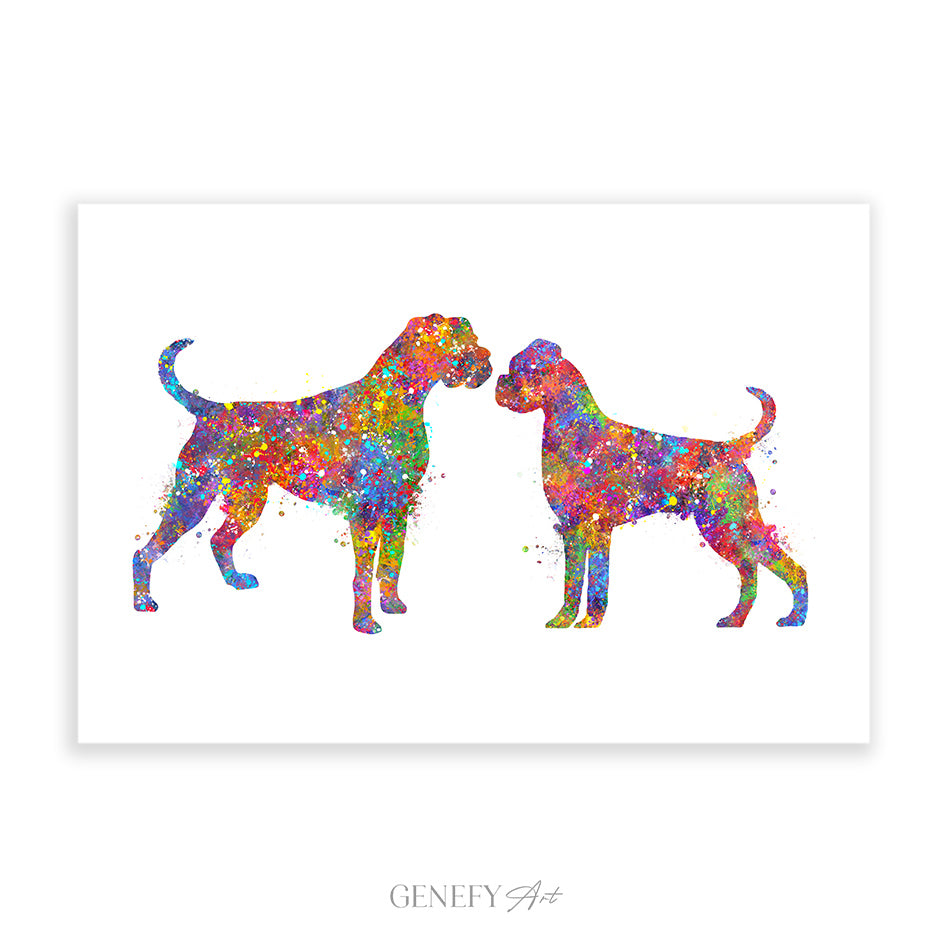 Boxer Couple Watercolour Print