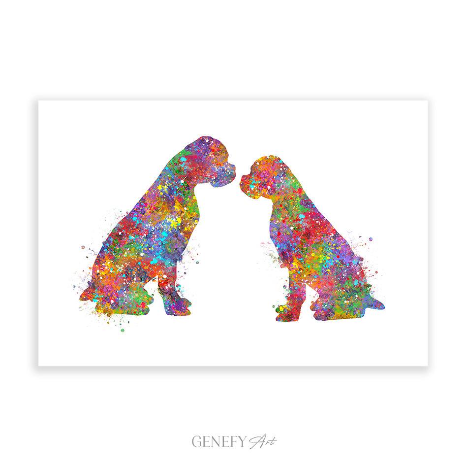 Boxer Couple Watercolour Print - Genefy Art
