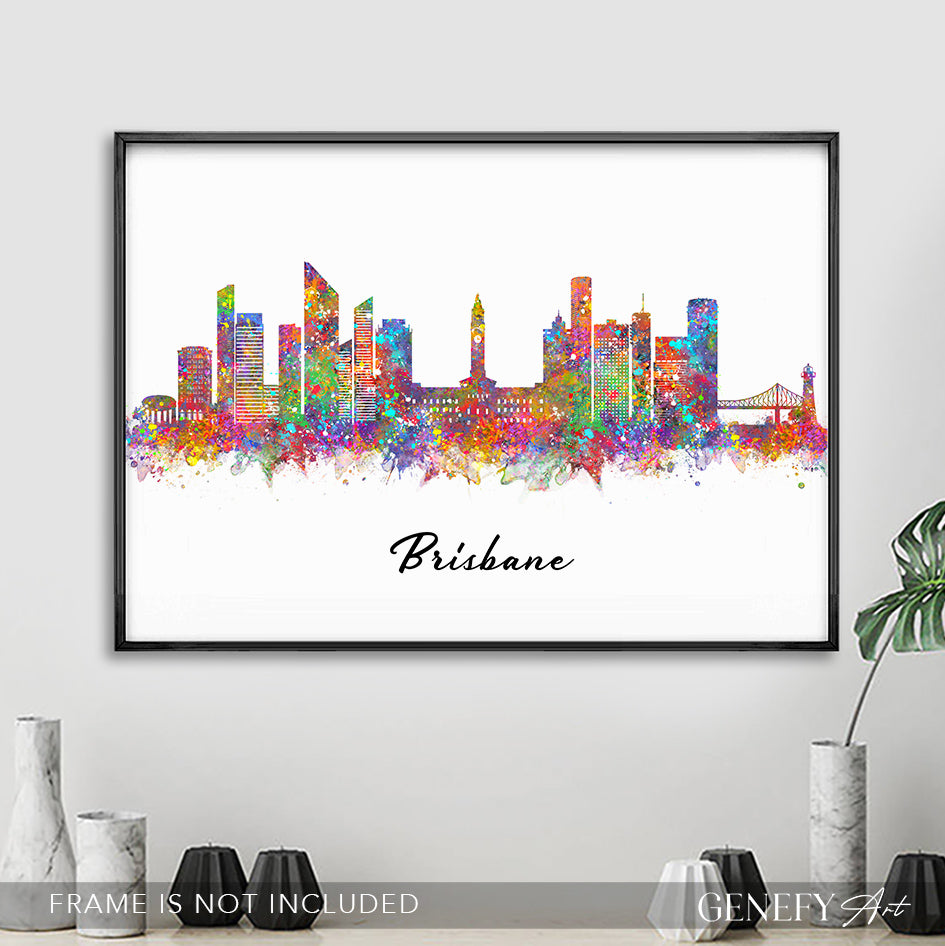 Brisbane Skyline Watercolour Art Print - Genefy Art