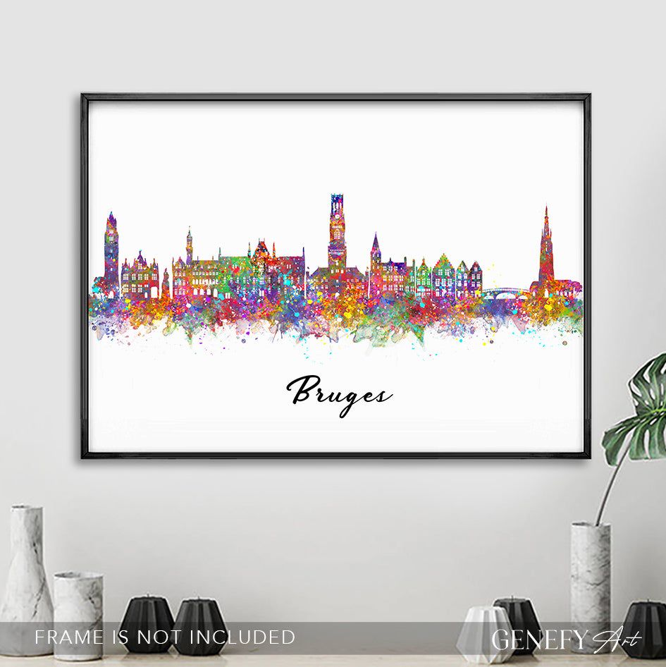 Bruges Skyline Watercolour Art Print - Genefy Art