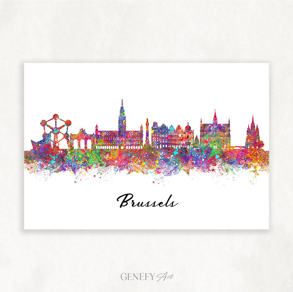 Brussels Skyline Watercolour Print - Genefy Art