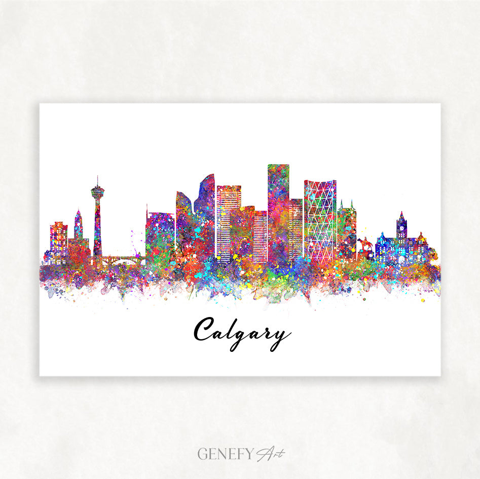 Calgary Skyline Watercolour Art Print - Genefy Art