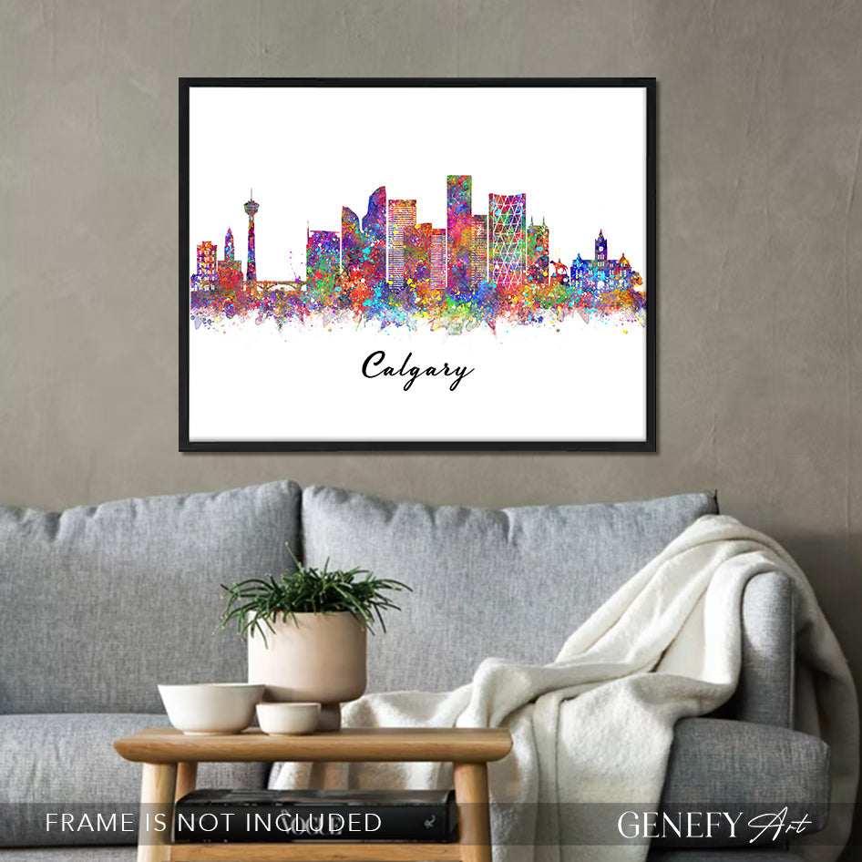 Calgary Skyline Watercolour Art Print - Genefy Art