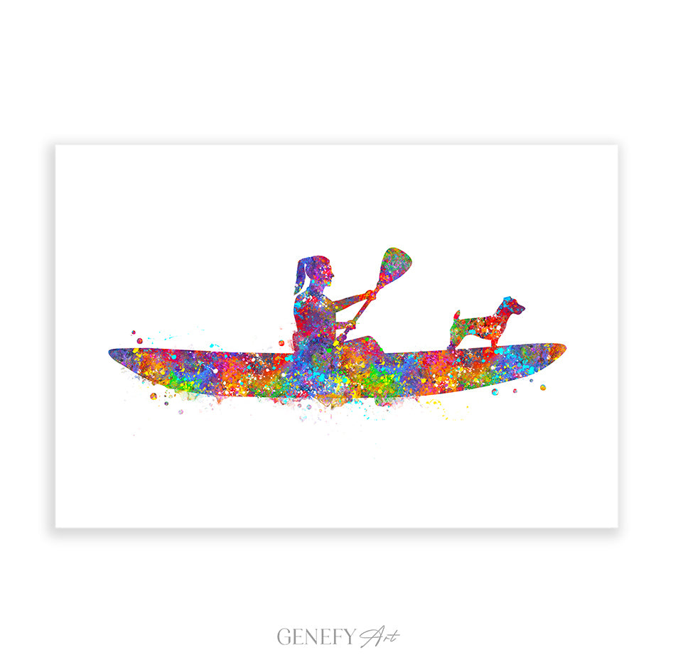 Female Kayaking with Pet Dog Art Print