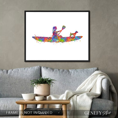 Female Kayaking with Pet Dog Art Print
