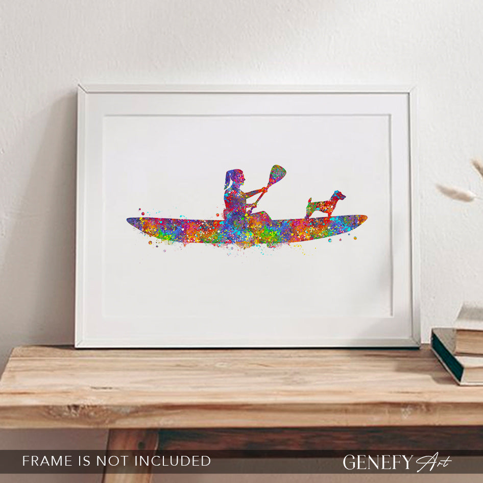 Female Kayaking with Pet Dog Art Print