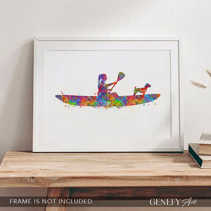 Female Kayaking with Pet Dog Art Print