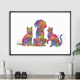 Dog and Cat Best Friends Watercolour Art Print