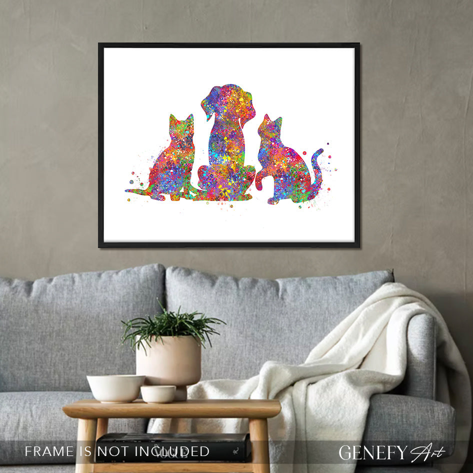 Dog and Cat Best Friends Watercolour Art Print
