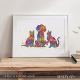 Dog and Cat Best Friends Watercolour Art Print