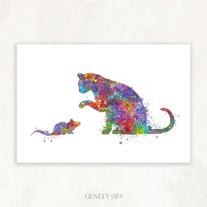 Cat and Mouse Watercolour Print