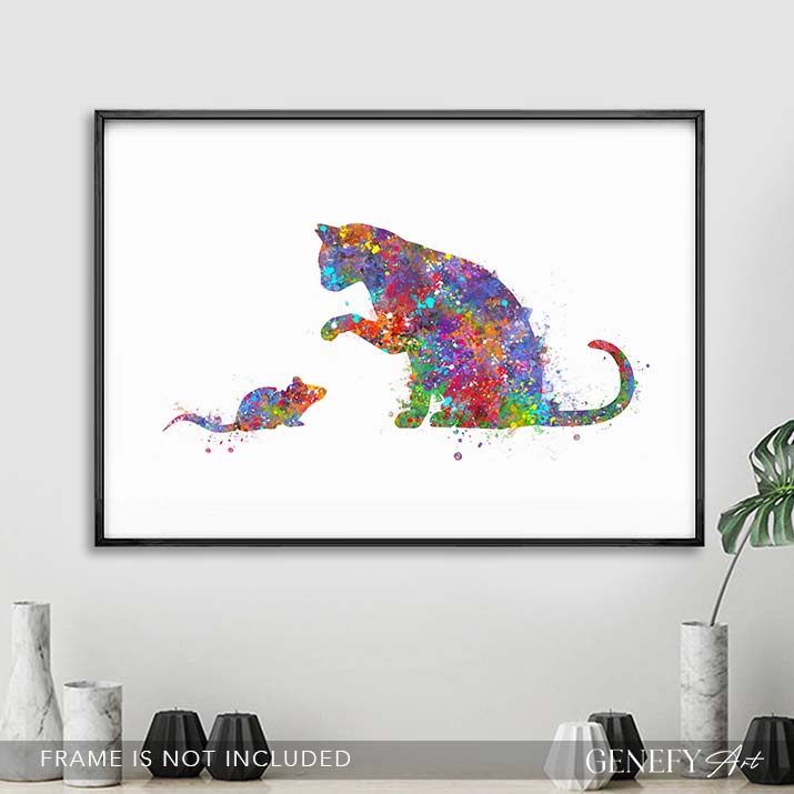 Cat and Mouse Watercolour Print